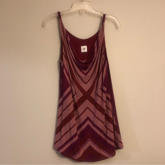 CABI Style #3084 Maroon Geometric Printed Drape Neck Tank Top, Medium - Picture 3 of 9